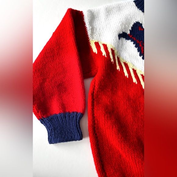 ‼️SOLD‼️ One Of A Kind Knit Handmade Western Cowboy Colour Block‎ Cardigan - Picture 10 of 14